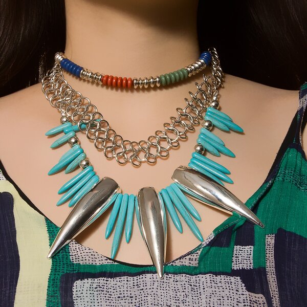

Vintage Layered Necklace, Blue