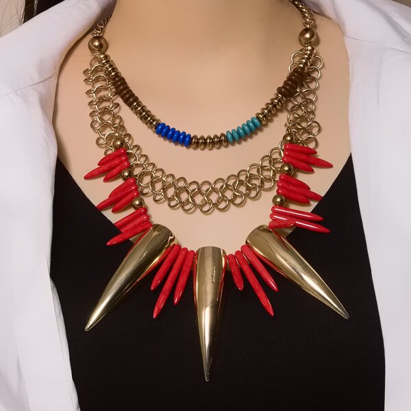 

Vintage Layered Necklace, Red
