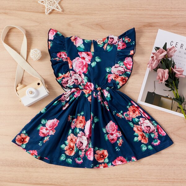 

Baby Girl Floral Ruffle Trim A-line Dress, Multicolor