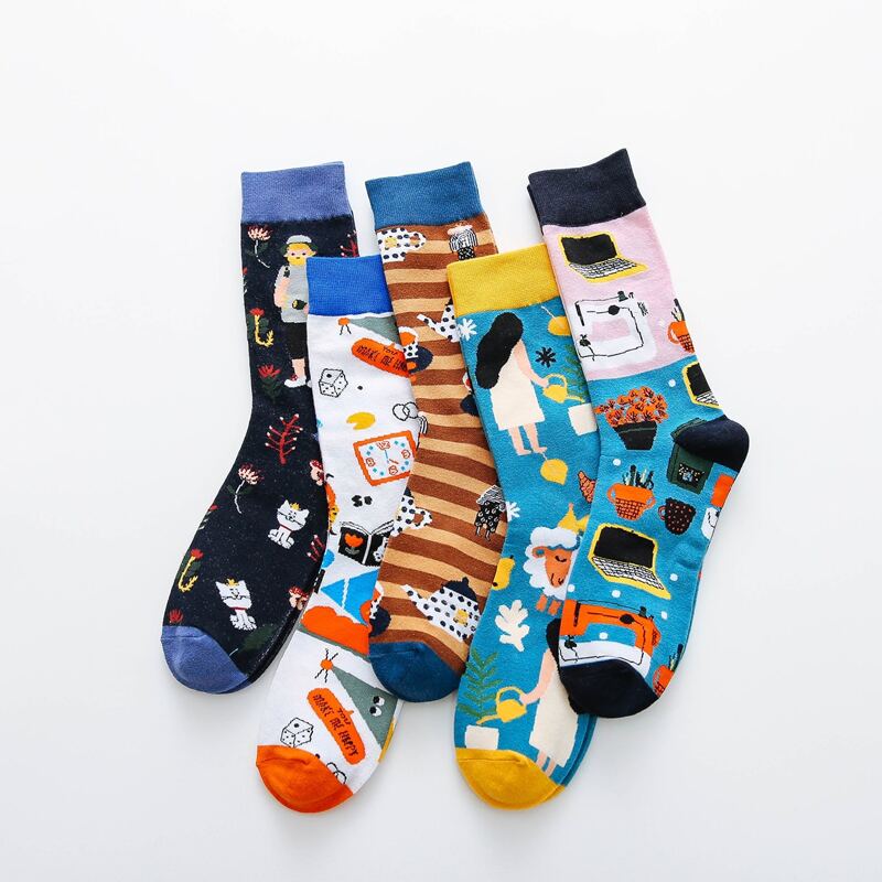 

Guys 5pairs Cartoon Crew Socks, Multicolor