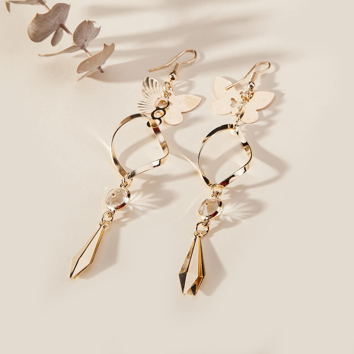 

Golden Butterfly Drop Earrings, Gold