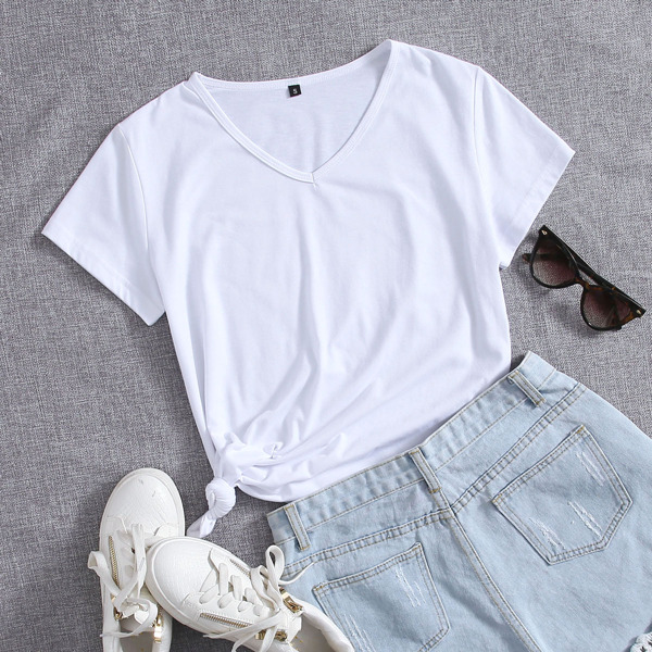 

V Neck Solid Tee, White