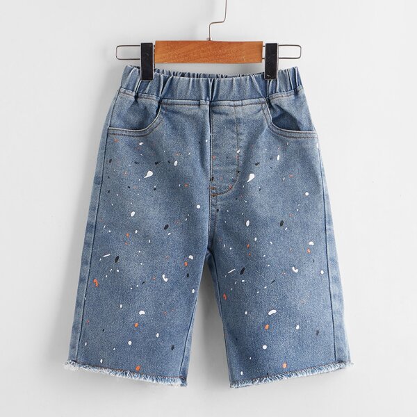 

Toddler Boys Graphic Print Raw Hem Denim Shorts, Medium wash