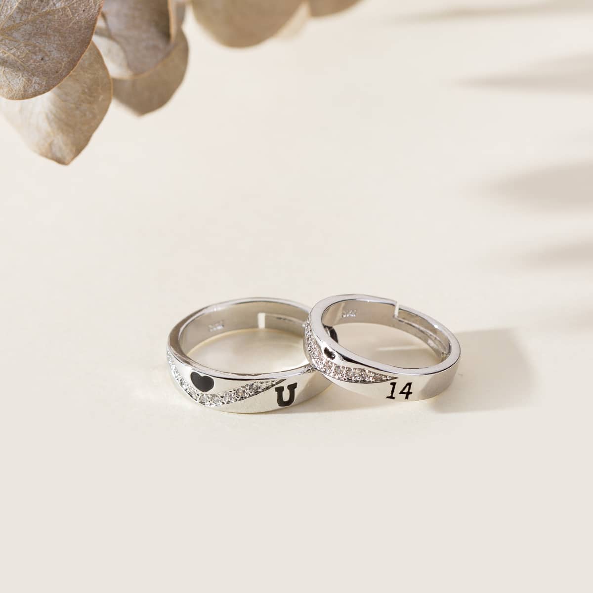 

2pcs Couple Rhinestone Ring, Silver
