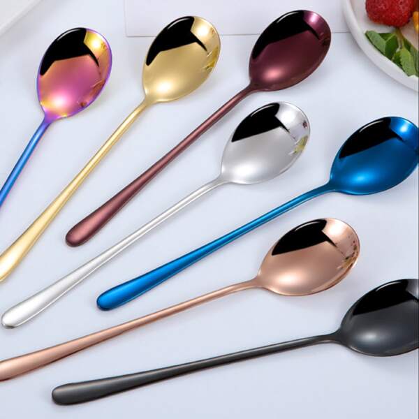 

1pc Random Color Stainless Steel Spoon, Multicolor