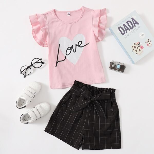 

Toddler Girls Heart Print Ruffle Trim Tee & Belted Shorts, Multicolor