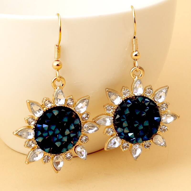 

Rhinestone Flower Drop Earrings, Navy blue