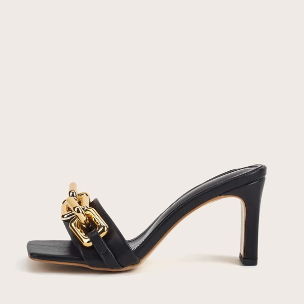 

Chain Decor Heeled Mule Sandals, Black