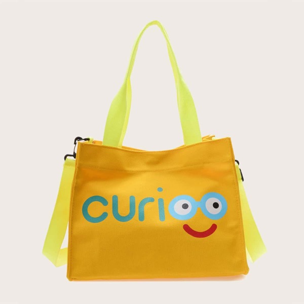 

Girls Cartoon Graphic Tote Bag, Yellow