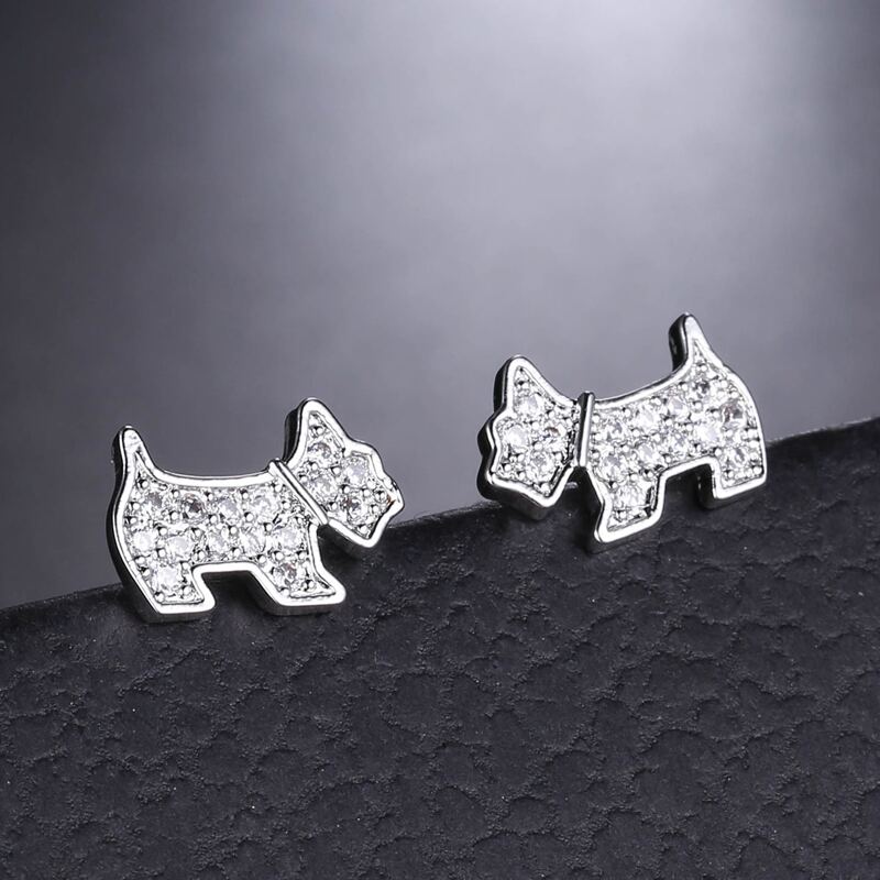 

Rhinestone Dog Stud Earrings, Silver