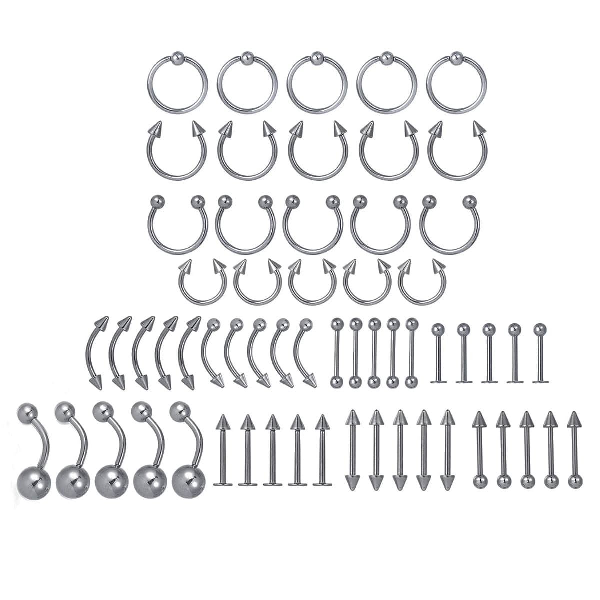 

60pcs Metal Body Jewelry Set, Gun black