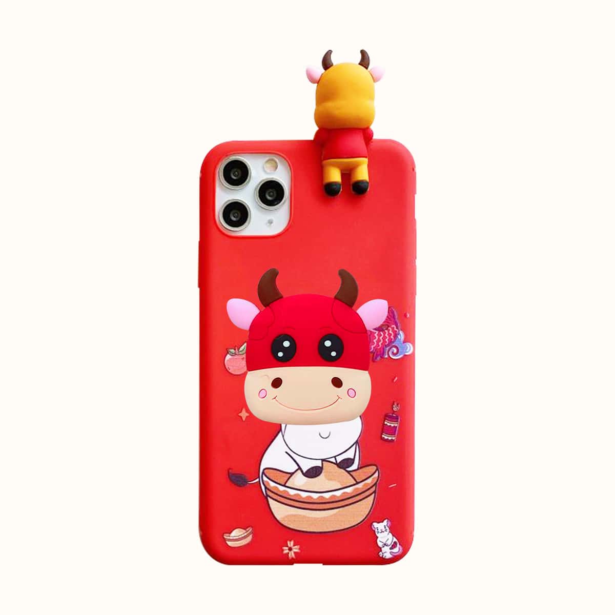 

Cartoon Cow Decor Phone Case, Red