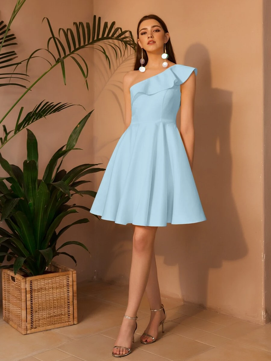 ANGEL FASHIONS Đầm Dây kéo màu trơn Hấp dẫn - Màu xanh nhạt - Xem 1