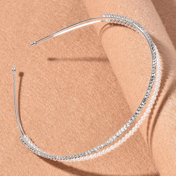

Faux Pearl Rhinestone Decor Hair Hoop, Silver