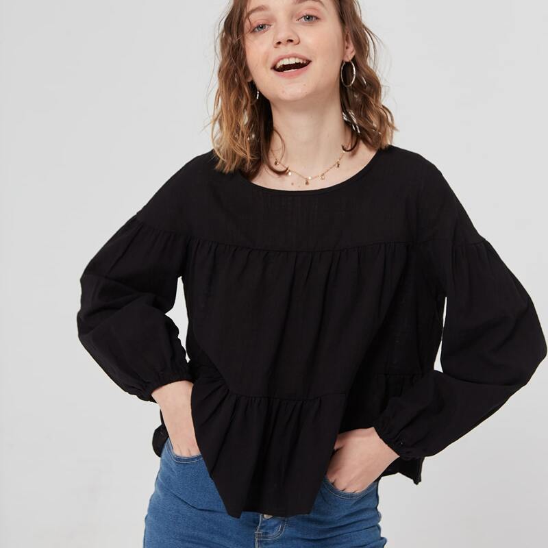 

Drop Shoulder Smock Top, Black