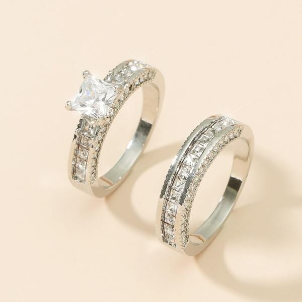 

2pcs Zircon Decor Ring, Silver
