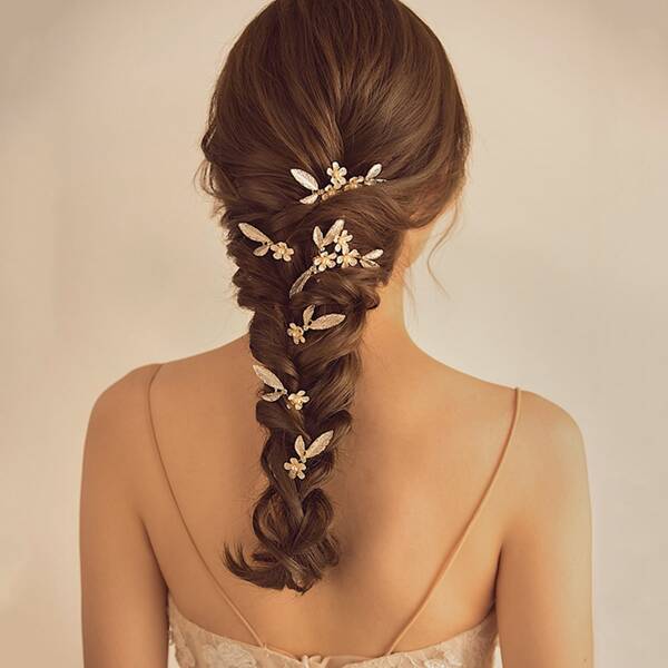 

6pcs Faux Pearl Leaf Decor Hair Pin, Gold