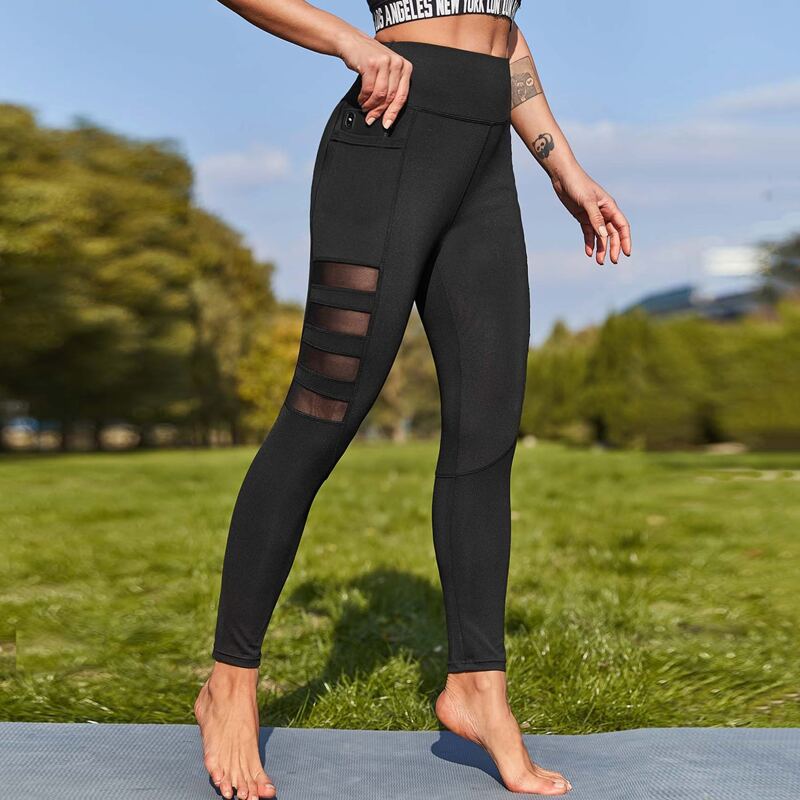 

Mesh Insert Sports Leggings With Phone Pocket, Black