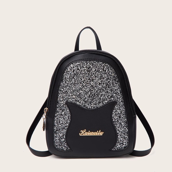 

Glitter Curved Top Backpack, Black
