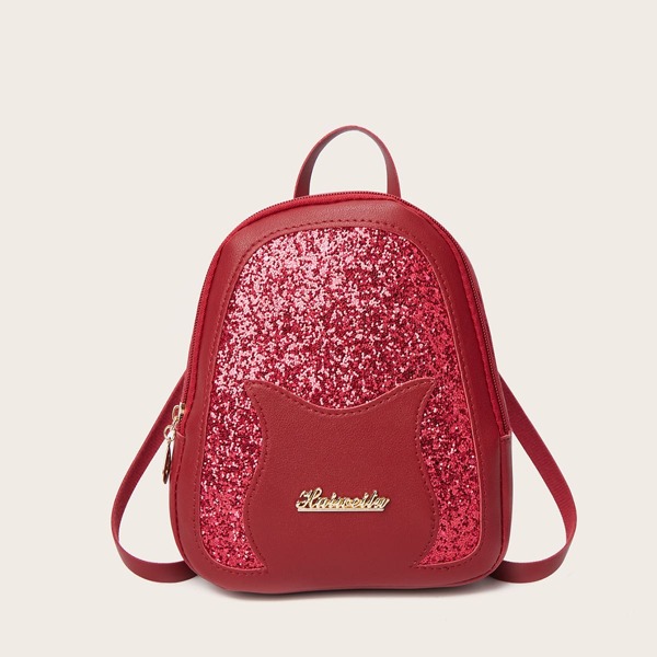

Glitter Curved Top Backpack, Red