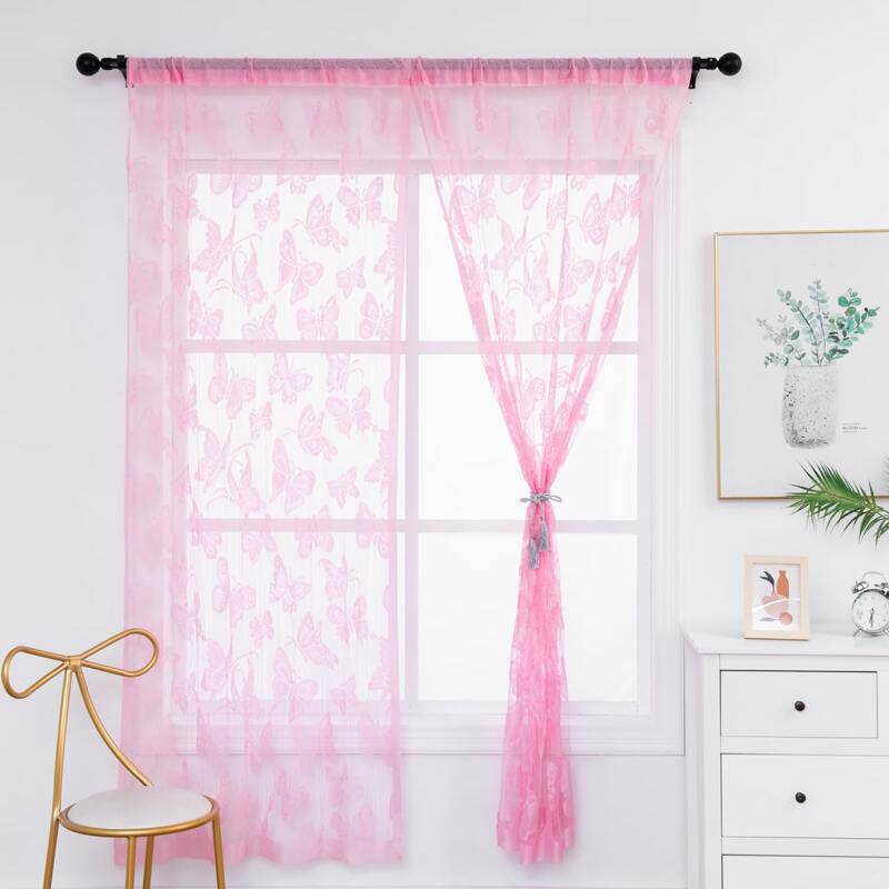 

Butterfly Embroidery Single Panel Mesh Curtain, Pink