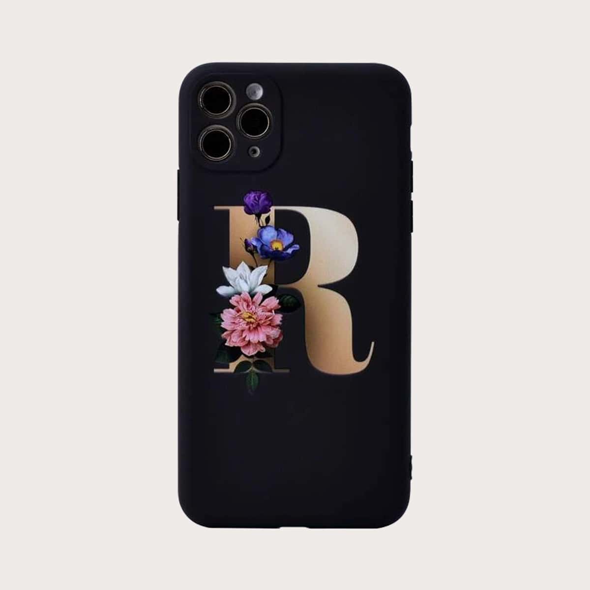 

Floral & Letter Print iPhone Case, Multicolor