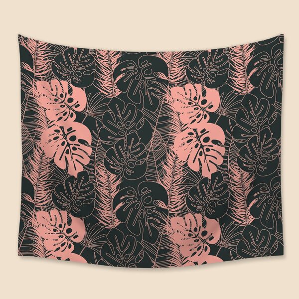 

Tropical Leaf Print Tapestry, Black