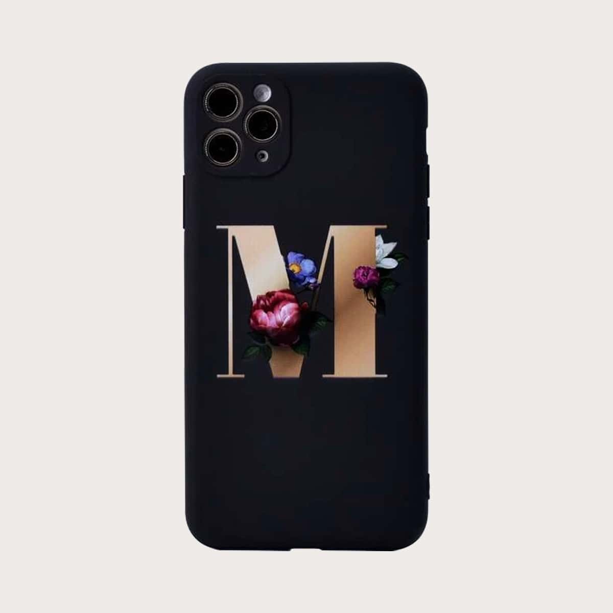

Floral & Letter Print iPhone Case, Multicolor