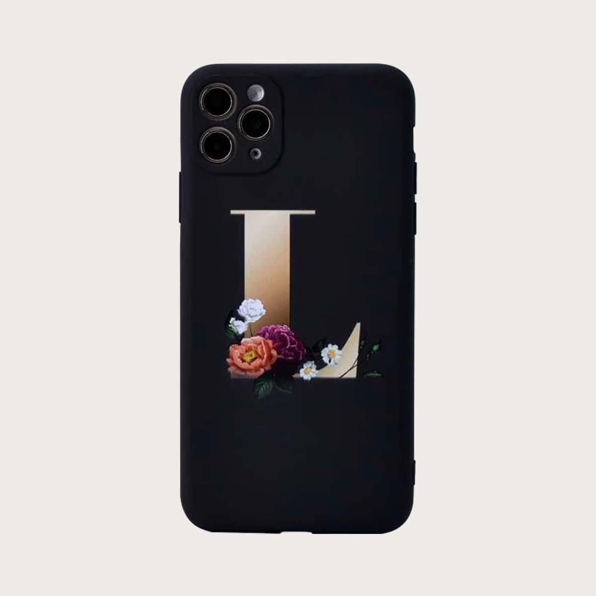 

Floral & Letter Print iPhone Case, Multicolor