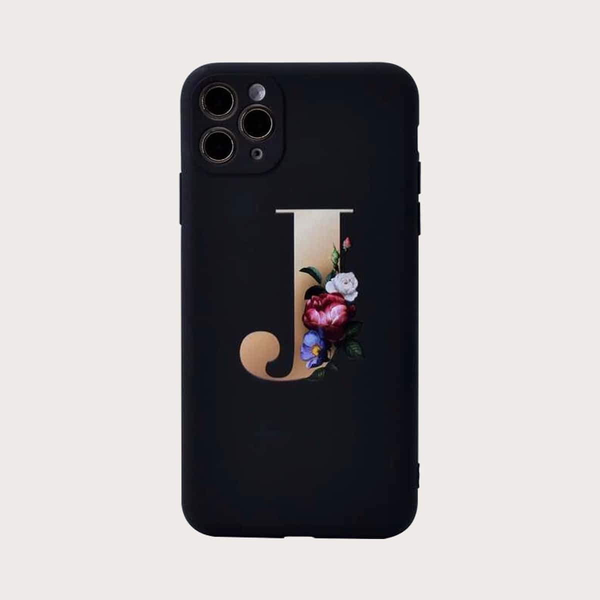 

Floral & Letter Print iPhone Case, Multicolor