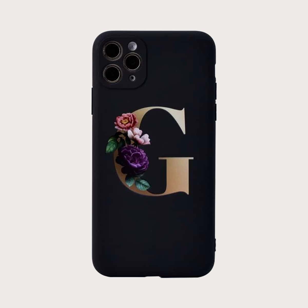 

Floral & Letter Print iPhone Case, Multicolor