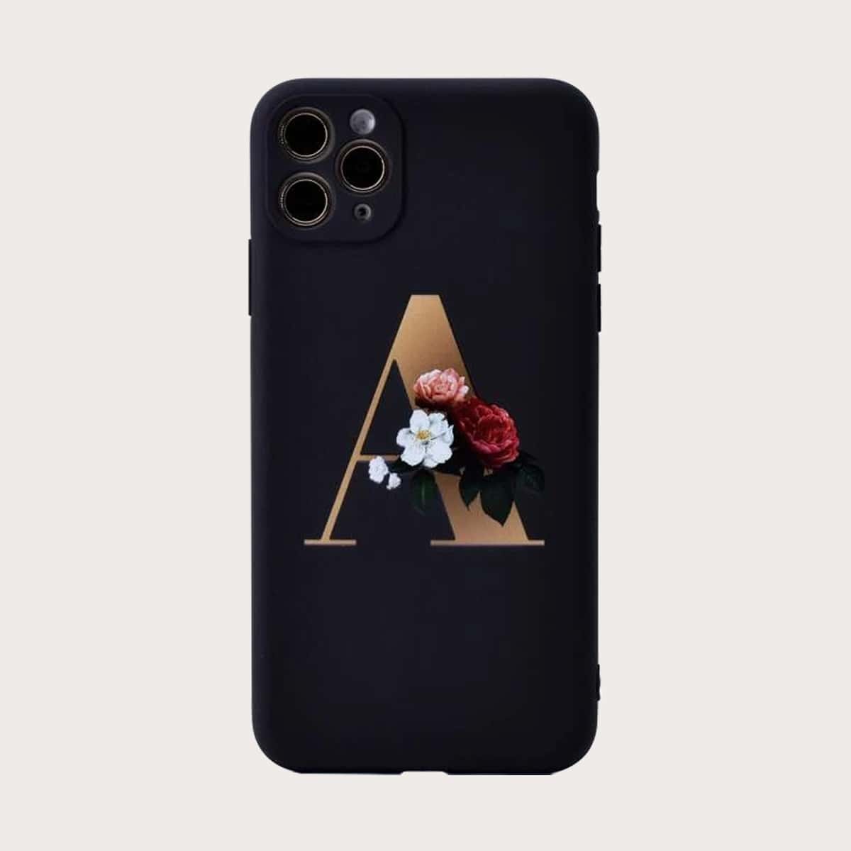 

Floral & Letter Print iPhone Case, Multicolor