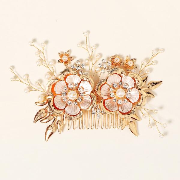 

Faux Pearl Flower Decor Hair Pin, Gold