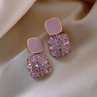 Andkiss Rhinestone Geo Decor Earrings