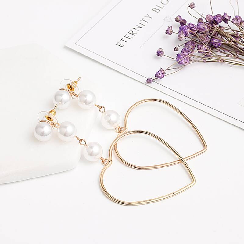 

Faux Pearl Heart Drop Earrings, White