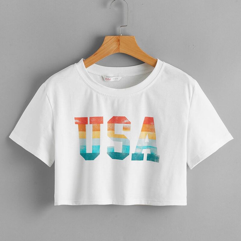 

Colorful Letter Crop Tee, White