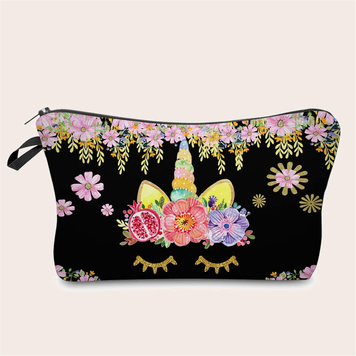 

Cartoon Unicorn & Flower Print Makeup Bag, Multicolor