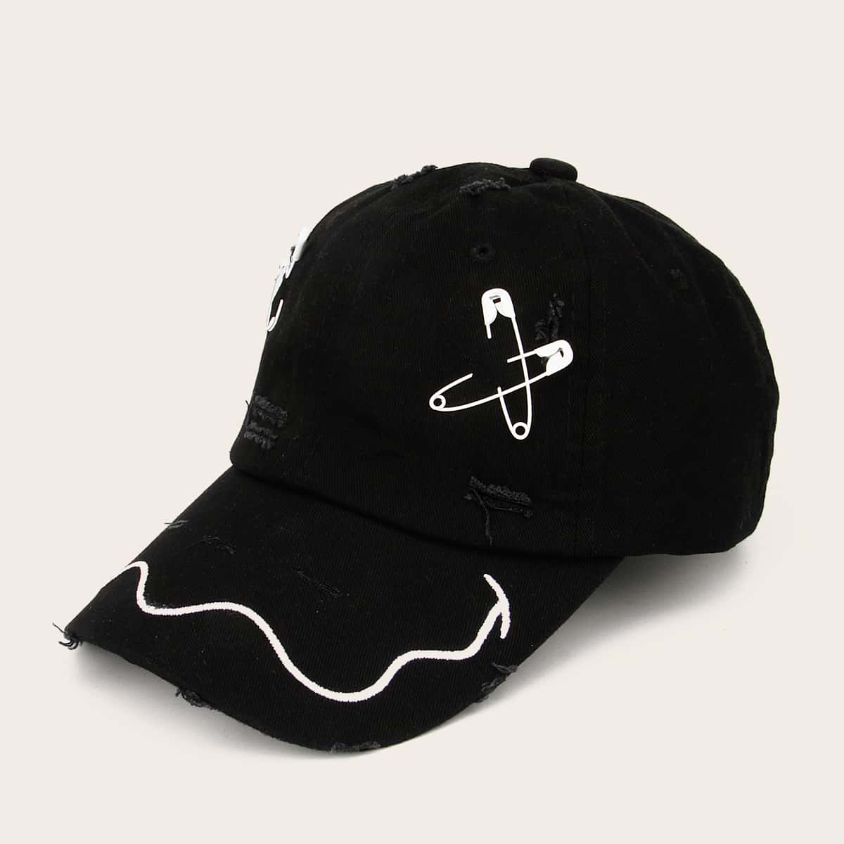 

Guys Safety Pin Decor Baseball Cap, Black