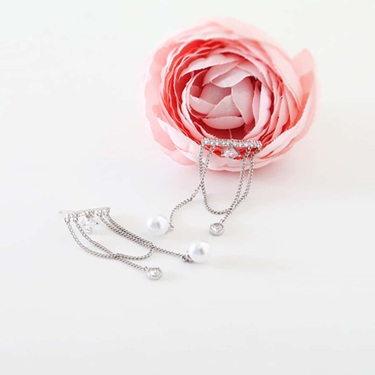 

Chain Tassel Faux Pearl Drop Earrings, Silver