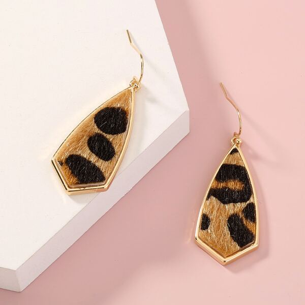 

Leopard Pattern Geo Drop Earrings, Multicolor