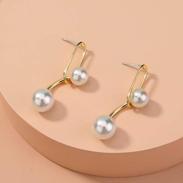 

Faux Pearl Drop Earrings, Gold