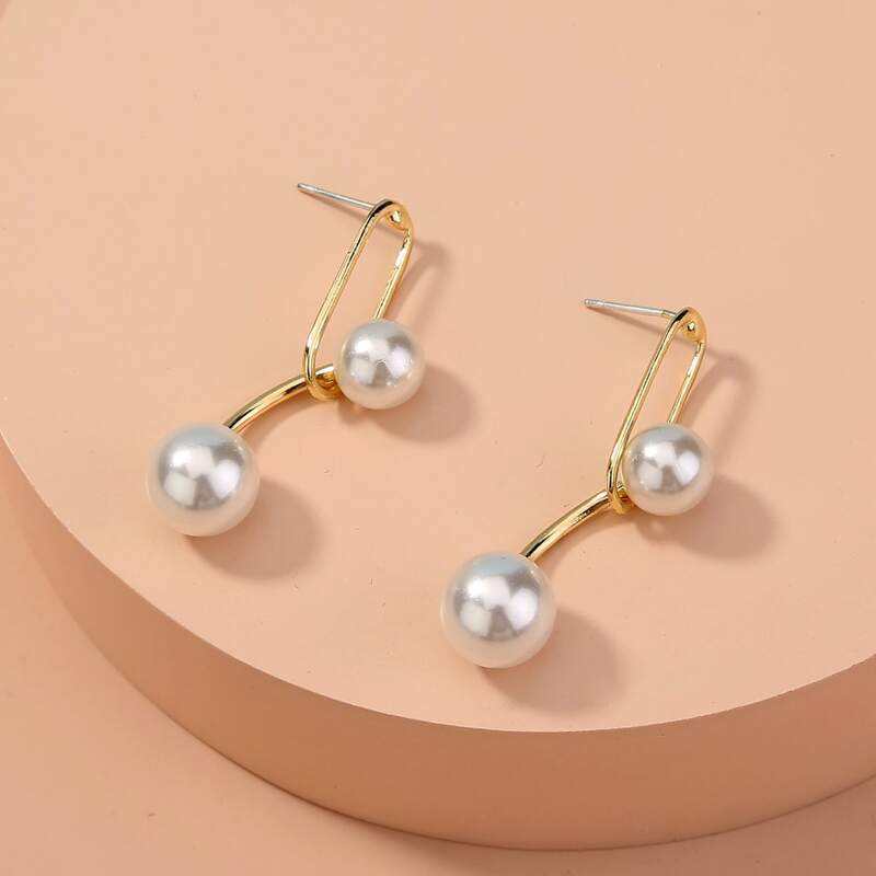 

Faux Pearl Drop Earrings, Gold