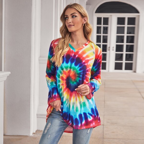 

Tie Dye Raglan Sleeve Longline Tee, Multicolor