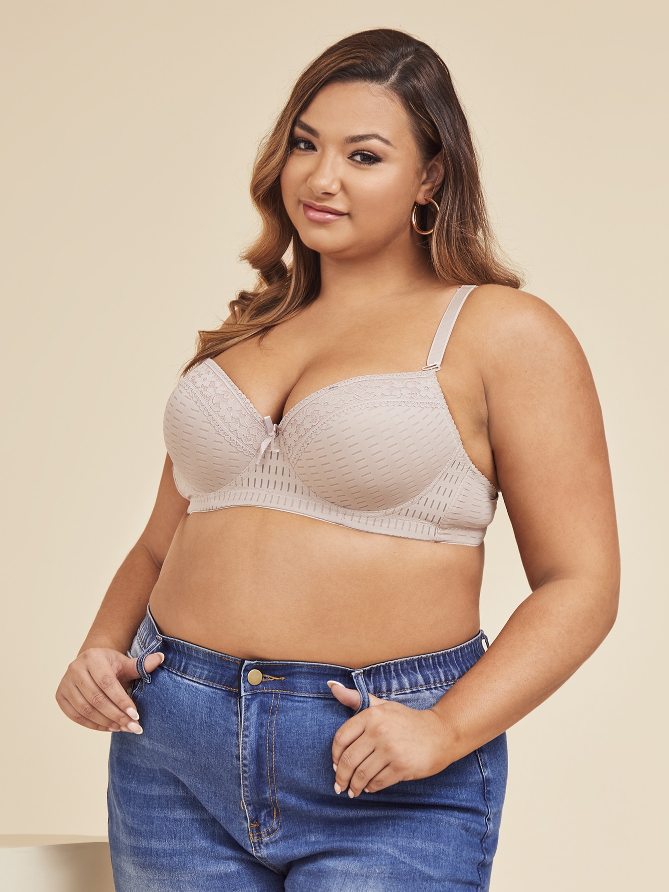 Plus Lace Trim Underwire Full Cup Bra thumbnail