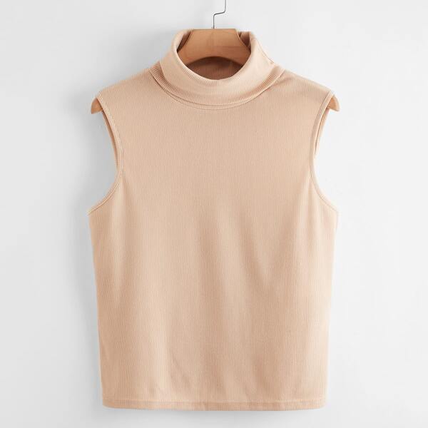

Plus Turtleneck Rib-knit Tank Top, Khaki