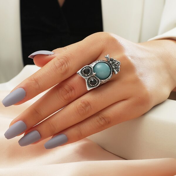 

Owl Decor Ring, Baby blue