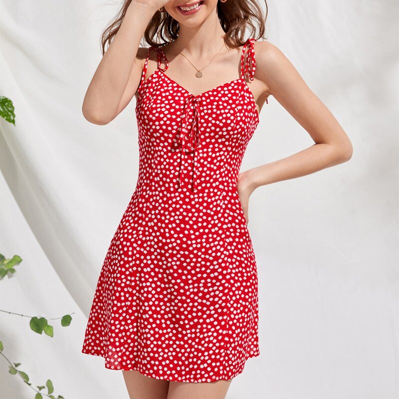 

Ditsy Floral Knot Cami Dress, Red