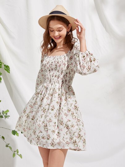 Ditsy Floral Shirred Dress