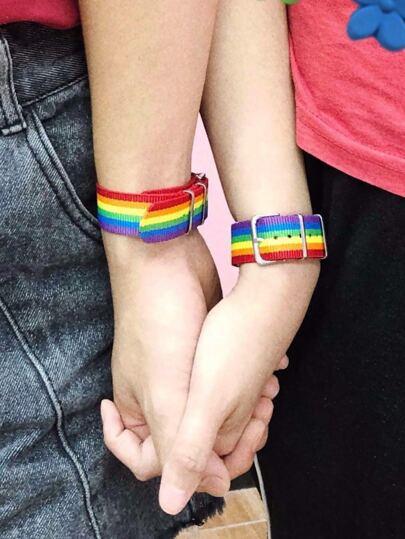 2pcs LGBT Rainbow Striped Pattern Belt Bracelet