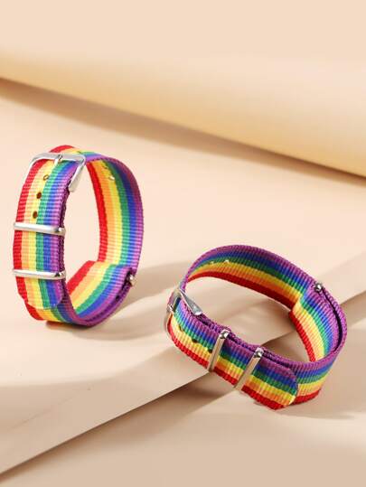 2pcs LGBT Rainbow Striped Pattern Belt Bracelet